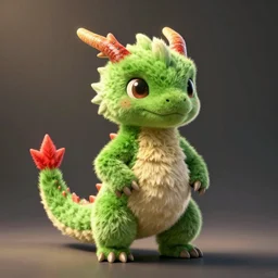 upper body portrait of a short green fuzzy anthropomorphic male dragon standing on its hind legs and a red spike on the tip of the tail, soft lighting, artstation,