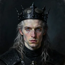 the portrait of hunter schafer!!!!!!!!!!!!!!!!!!!!!!!!!! in black wax!!!!!!!!!!!!!!! crown by roberto ferri, dark fantasy, witcher, very detailed oil painting!!!!!!!!, masterpiece, 8 k