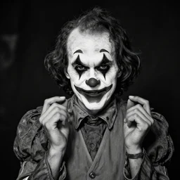 sinister Black and white photo of a clown
