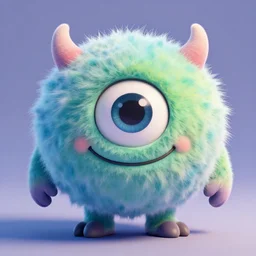 fluffy ball with one eye. monster. looking to the camera. smile. artstation.