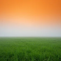 highly detailed wide angle profesional landscape photo with orange sky at top, white fog in middle and green grass at bottom, award winning photography, vibrant colors, art by greg rutsowski, concept art, 8 k detail post - processing