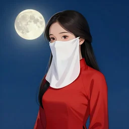 vietnamese female with white cloth mask wearing traditional red ao dai, full moon on the sky, digital illustration by ruan jia, a ultra detailed beautiful panting by ilya kuvshinov, greg rutkowski and makoto shinkai, trending on artstation