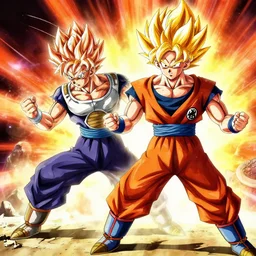 Goku fighting Vegeta in super sayan form