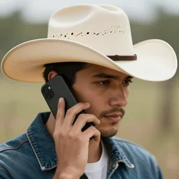 phone wearing a cowboy hat, detailed