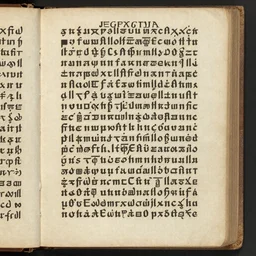 page from an ancient book, unknown language, symbols