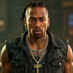 a videogame still of Lil Wayne in Tekken 7, portrait, 40mm lens, shallow depth of field, close up, split lighting, cinematic
