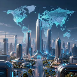 Futuristic cityscape on a on a bioluminescent world