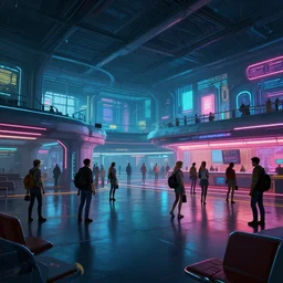 photo environement cyberpunk airport : 4, 4 k rtx hdr volume light concept studio matte painting environement digital illustration style cyberpunk 2 0 7 7 artstation artur tarnowski, mihai muscan, marcin tomalak, marta leydy, marcin stepien, charlotte hughes, zuzanna dabrowa neon bioluminiscence