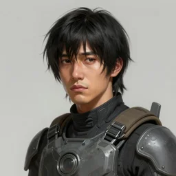 portrait of a man by greg rutkowski, he is about 4 0 years old, black hair with bangs, his features are a mix between indian, korean and russian and he is wearing a futuristic tactical gear, co - descendant and sad expression, highly detailed portrait, digital painting, artstation, concept art, smooth, sharp foccus ilustration, artstation hq.