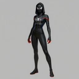 full body character turnaround of a woman in an orb weaver inspired outfit and mask, character sheet, spiderwoman!!!!!, john singer sargent, good value control, digital painting, concept art, running shoes, sharp focus, illustration, 8 k, matte painting, black undersuit, black main color, realistically proportioned body, realistically proportioned head, hoodie