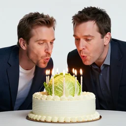 john oliver and a head of cabbage blow out candles on a birthday cake