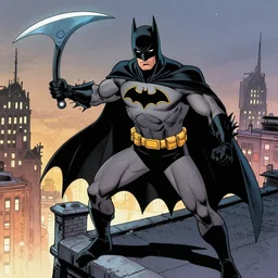 batman, from the tv show, wearing a batsuit, holding a batarang, on a rooftop, by bruce wayne, in a comic book style, by emika lightweaver