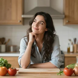 photo of a woman dreaming about cooking