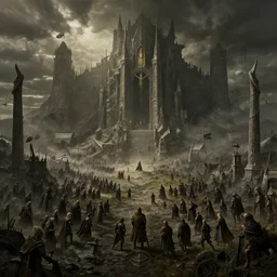 matte painting of a huge lord of the rings battlefield