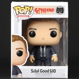 a saul goodman bobblehead funko pop in a suit and tie.