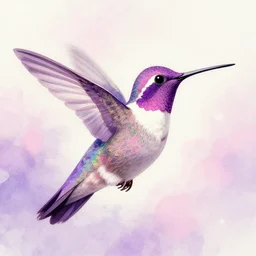 hummingbird by miyazaki, violet and pink and white palette, illustration, kenneth blom, mental alchemy, james jean, pablo amaringo, naudline pierre, contemporary art, hyper detailed