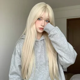 Lalidan has long, platinum blonde hair that goes down to her waist. She is slender and her chest is rather flat. Her eyes are very light blue and she has ghostly fair skin. She always wears an oversize hoodie and likes to partially hide her face behind her hair