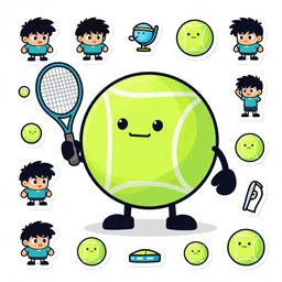 drawing of a tennis ball monster character, vector art by Jan Konůpek, 2d game art by Pixar, set of stickers by Akira Toriyama, featured on polycount, behance contest winner, mingei, sketchfab, low poly