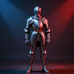 portrait of the knight in pierre raveneau style, in shine polish armor, red and blue contrast studio light, long shot, cinematic, epic, godrays, volumetric light, neon lit, ray - tracing, 4 k, fine details, unreal engine 5, digital art