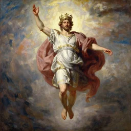 beautiful oil painting portrait of ancient roman god emperor steve buscemi wearing the civic crown levitating and ascending religious pose, ascension, art by anders zorn, wonderful masterpiece by greg rutkowski, expressive brush strokes, beautiful cinematic light, american romanticism by greg manchess, jessica rossier