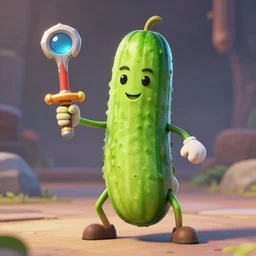 larry the cucumber wielding a keyblade, 3d render, video game, detailed