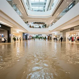 photo of inside a shopping mall the inside is flooded with over 2 5 meters depth of water, highly detailed.