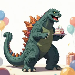 a beautiful picture of godzilla birthday party by akira toriyama trending on artstation