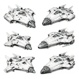 sketches of fighting spaceship, full page, technical, detailed