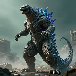 cyberpunk godzilla, hyperdetailed, artstation, accurate, octane render, 8k