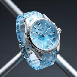 a luxury wristwatch made out of blue ice, attached to a molten metal rod, unreal engine