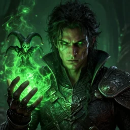 an oil art close up portrait of young man, roma dark paladin, with lovecraftian green magic in style of dark souls character, gipsy man jester character design from ravenloft, 4 k, ultra detail, volumetric lighting, unreal engine, octane render