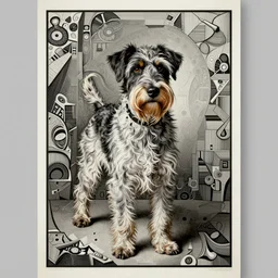an award winning anamorphosis portrait painting of a wirehaired pointing griffon dog, inspired by lise deharme, albrecht durer, abstract, a level art, intricate, pop surrealism, digital poster, ornately detailed, photorealism, trending in artstation