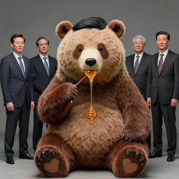 xi jinping clear face, anthropomorphic bear body, with xi jinping face eating honey, by donato giancola and greg rutkowski and wayne barlow and zdzisław beksinski