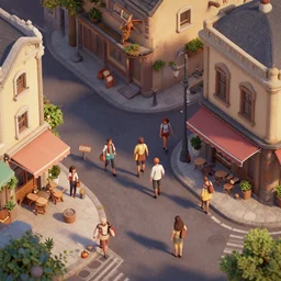 tourist street, isometric game, smooth 3 d illustration, cinematic matte painting, soft render, servando lupini, handpaint texture, blender, 3 dcoat, concept art by noah bradley, darek zabrocki, tyler edlin, jordan grimmer, neil blevins, james paick, natasha tan, highly detailed, ultra detailed, ultra realistic, trending on artstation