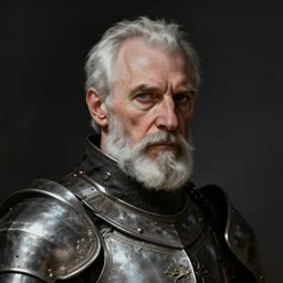 a portrait of an old knight with short white beard, grim - lighting, high - contrast, intricate, elegant, highly detailed, digital painting, artstation, concept art, smooth, sharp focus, illustration