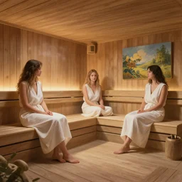 russian banya, russian sauna, steam, dressed!!! girls, painting by craig mullins, octane rendering, soft morning lighting, wide angle lens, in the style of hayao miyazaki, trending on artstation,