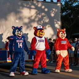 sports mascots in a fourth of july parade