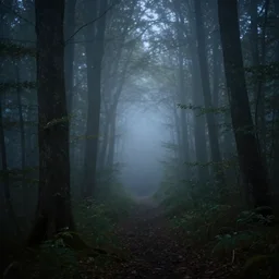 high quality photo of a foggy forest at night, photography 4k, f1.8 anamorphic, bokeh, 4k, Canon, Nikon