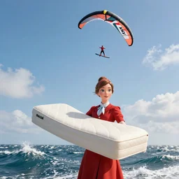 mary poppins holding a mattress freeride kite naish pivot s 2 6 kite being blown to the sky by the strong wind. 3 d octane render