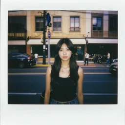 polaroid street photo behind glass high contrast