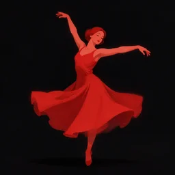 red illustration a of woman in dress dancing on a black background, patrick westwood style, red series style, artstation trending, high detail, soft light, black background