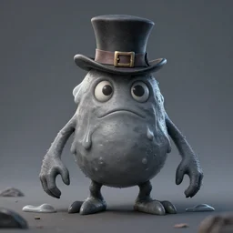 grey fantasy slime monster wearing a tophat