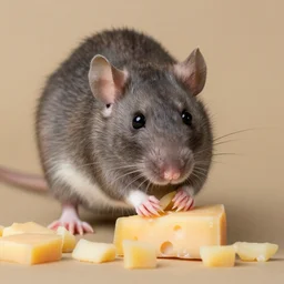 a rat ppicking up cheese