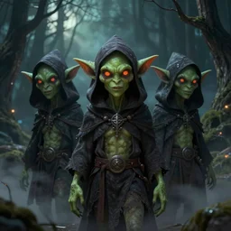 night goblin wearing pointy hoods, fantasy, green skin