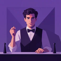 bartender, portrait. bauhaus, angular, geometric. purple color theme. flat, solid background. simple shapes. strong outline