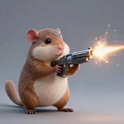 portrait of small bipedal fantasy rodent!! firing alien fantasy gun at towardsscreen, cinematic, portrait, macro, from the new science fiction movie, white background, 8 k, f 1. 8!!!