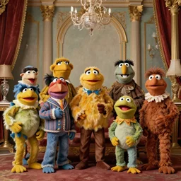 Various Jim Henson Muppets painted in a extremely detailed majestic French neoclassical style