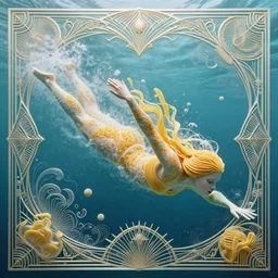 a swimmer made of pasta, ethereal art deco, fantasy, intricate art deco undewater designs, elegant, highly detailed female, sharp focus, art by artgerm and beeple and greg rutkowski and wlop