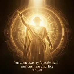 Exodus 33:20 you cannot see my face, for man shall not see me and live, dynamic lighting, cinematic, establishing shot, extremely high detail, shining, photo realistic, cinematic lighting, intricate line drawings, 8k resolution