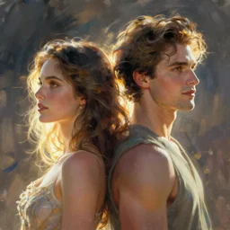 artwork by James Jean, Phil noto and Rebecca guay of a handsome man and a beautiful woman back to back